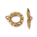 Craftdady 20 Sets Antique Gold Flower Round Toggle Clasps Tibetan Closure Ring End Clasps with T-Bar Connectors for Bracelet Necklace Jewelry Making - color: Antique Golden, 17mm