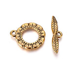 Craftdady 20 Sets Antique Gold Flower Round Toggle Clasps Tibetan Closure Ring End Clasps with T-Bar Connectors for Bracelet Necklace Jewelry Making - color: Antique Golden, 17mm