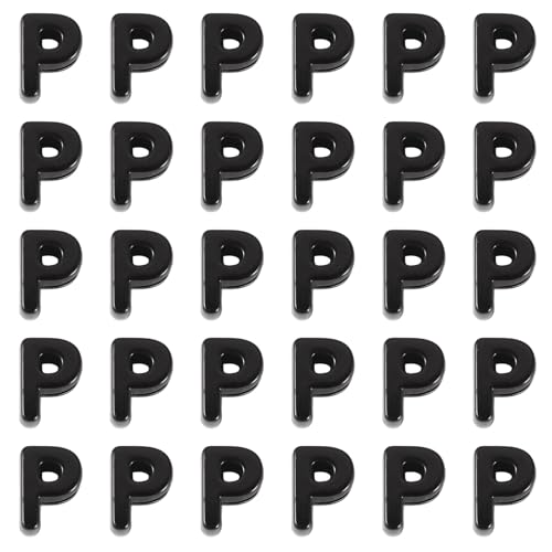 FASHEWELRY 30Pcs Acrylic Letter P Beads with Large Hole Big Plastic Letter Blocks European Beads 3D Letters Chunky Vowel Initial Alphabet Bead for Key Chains Necklace DIY Arts Craft Projects - color: Black, size: P