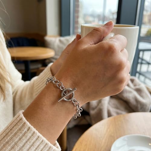 5 Sets Toggle Clasps for Jewelry Making, 12mm Stainless Steel OT Toggle Jewelry Clasps, T-Bar Round Ring Closure Connectors for DIY Bracelet Necklace Anklet- Silver - color: Silver-B Style
