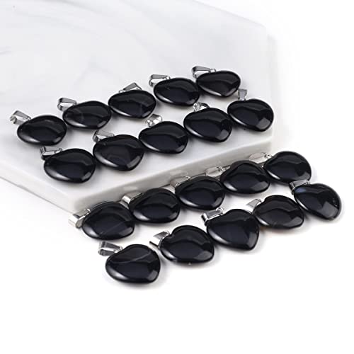 LE SKY 20 Pcs natural stone pendants heart shape healing stone charms for jewelry making - color: black agate