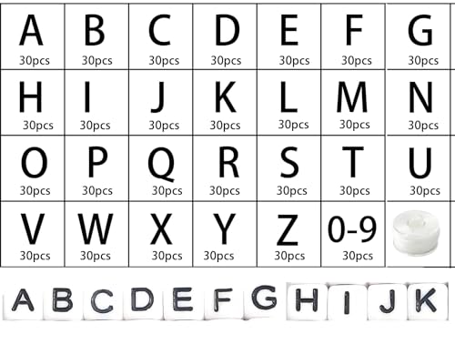 Acrylic Letter Beads 4mm Flat Round, 6mm Square - Beads for Making Friendship Bracelet or Necklace (Square White Plus Black) - color: Square White Plus Black
