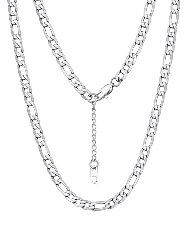 Bandmax Stainless Steel Figaro Chain Necklaces for Men Women, Silver/Gold/Black 4MM/6MM/9MM Flat Italian Style Figaro Link Chains Length 14"-30", Gift Packed - color: 02 6MM-Silver, size: 14 Inch