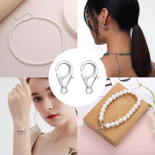 Yueton Curved Lobster Clasps-100pcs 7x12mm Silver Plated Lobster Claw Clasps DIY Jewelry Fastener Hook,Necklace DIY Fasteners (Silver) - color: Silver