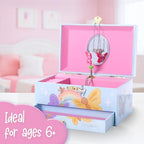 The Memory Building Co Butterfly Musical Jewelry Box Plays Classic Melody, Storage Organizer Music Box for Kids Ages 6-12, MDF Wood w/ 2 Fabric Lined Ring Bracelet Necklace Treasure Compartments - style: Butterfly