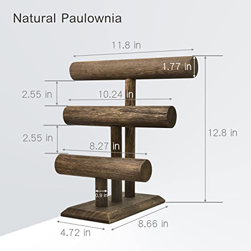LadyRosian Wooden Bangle Display Holder Stand,3-Tier Wooden Rotating Jewelry Display Stand (Brown-3 layers) - color: Brown 3-Tier