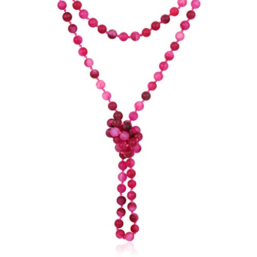 Bead Strand Versatile 60" Long Wrap Necklace - Handmade Knotted Multi Layer Sparkly Crystal, Semi Precious Natural Stone, Lava, Glass Faux Pearl - color: Natural Stone Bead - Fuchsia Agate