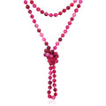 Bead Strand Versatile 60" Long Wrap Necklace - Handmade Knotted Multi Layer Sparkly Crystal, Semi Precious Natural Stone, Lava, Glass Faux Pearl - color: Natural Stone Bead - Fuchsia Agate