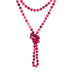 Bead Strand Versatile 60" Long Wrap Necklace - Handmade Knotted Multi Layer Sparkly Crystal, Semi Precious Natural Stone, Lava, Glass Faux Pearl - color: Natural Stone Bead - Fuchsia Agate