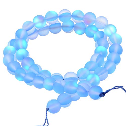 Matte Aurora Crystal Glass Beads Gemstone 10MM Dark Blue Frosted Glitter Shining Mermaid Round Loose Beads Frosted Moonstone for Jewelry Making - color: Dark blue, size: 10mm