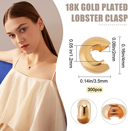 Beebeecraft 1Box 300Pcs 18K Gold Plated Crimp Bead Covers Metal Half Round Open Crimp Beads Knot Covers Caps 3mm for DIY Jewelry Makings - color: Gold, size: 3mm