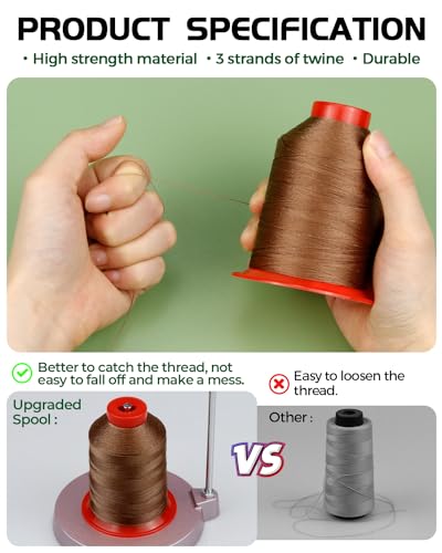 FIVEIZERO Extra Strong Upholstery Thread,Brown 1000 Meters Bonded Nylon Thread for Denim Leather,Craft,Machine,DIY and Home (1 Pack) CJ - color: Brown