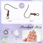 TOAOB 300pcs Earring Hooks Kits Red Copper French Ear Wires with Ball and Coil 18mm Fish Hook Earring Making Supplies with Jump Rings and Clear Silicone Ear Backs for DIY Jewelry Findings - color: Red copper