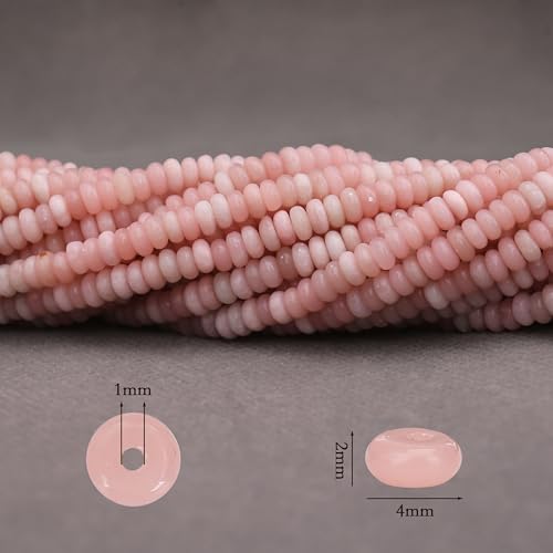 2 Strands (300PCs) Natural Pink Opal Rondelle Beads, 2 * 4mm Gemstone Loose Spacer Abacus Disk Beads for DIY Bracelet Necklace Earrings Jewelry Making, Craft Supplies Beading Kit - color: Pink Opal, size: 2*4MM