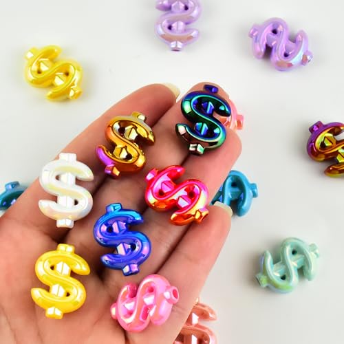 20Pcs Acrylic Dollar Sign Shape Focal Beads for Pens Colorful Prop Money Fancy Spacer Beads for DIY Craft Beadable Pens Keychains Bracelet Necklace Earrings - color: Dollar Sign