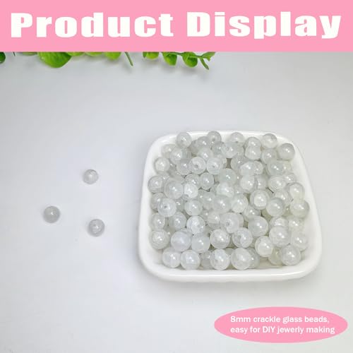 8mm Crackle Glass Beads for Jewelry Making, 700Pcs Round Crystal Beads for Bracelets, DIY Crafts (Lt Grey Crackle) - color: Lt Grey Crackle