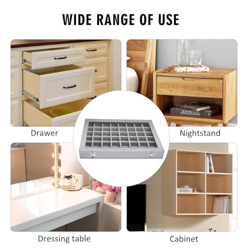 Siveit Jewelry Tray Organizer Box 48 Grid Jewelry Display Organizer Box with Transparent Lid Rings Earrings Necklaces Pendants Display Box Suitable for Women and Girls (48 Grid, Silver Grey) - color: Grey