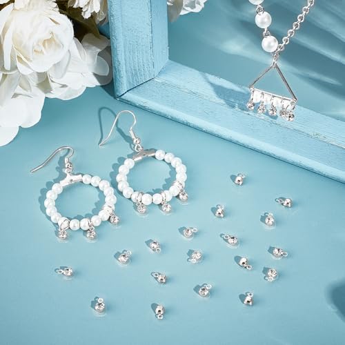 Beebeecraft 50Pcs 3.5mm Tiny Clear Crystal Charms 925 Sterling Silver Plated Cubic Zirconia Rhinestone Pendant Charms for Jewelry Making DIY Earring Necklace Bracelet - color: Silver