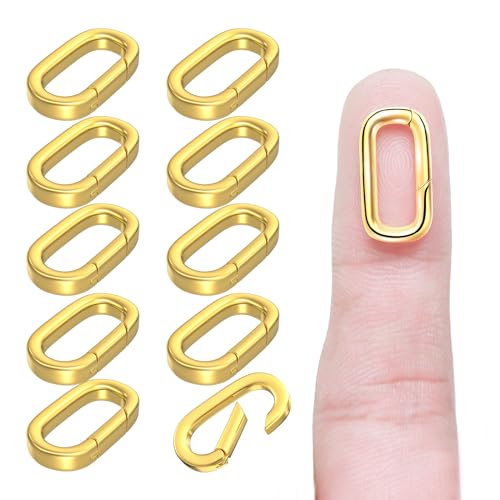 10Pcs Oval Clasp Carabiner Necklace Clasps and Closures, Spring Ring Clasp Pearl Necklace Enhancer Connector for Jewelry Bracelet Making - color: Gold, size: Medium (0.75 × 0.37 × 0.12 in)
