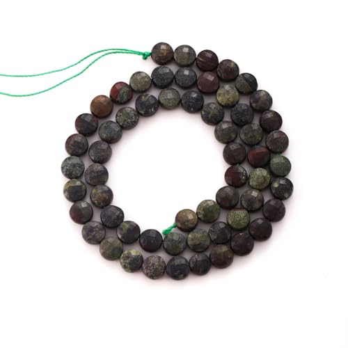 6mm Faceted Natural Dragon Bloodstone Stone Beads Coin Disc Gemstone Spacer Beads for Jewelry Making DIY Bracelet Necklace - color: Dragon Bloodstone