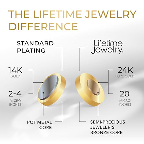 LIFETIME JEWELRY Crushed Herringbone Chain Necklaces for Women and Men 24k Gold Plated - color: Gold, size: 24 inches, style: 2.5mm