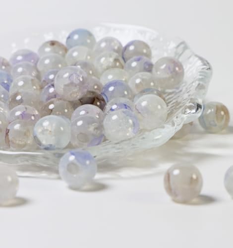 100Pcs 10mm Crackle Glass Beads for Jewelry Making - Round Spacer Crystal Beads Bulk, DIY Craft Supplies for Necklace Bracelet Earrings (Brown White Blue) - color: Brown White Blue