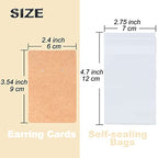 Earring Display Cards with 100 Pcs Earring Holder Cards 200 Pcs Earring Backs and 100 Jewelry Packaging for Earrings Necklace Jewelry Bags 3.5x2.4 Inches (Brown) - color: ZK100-Brown