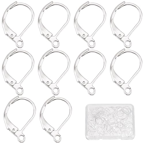 SUNNYCLUE 60Pcs 925 Sterling Silver Plated French Earring Hooks with Lever Backs for DIY Dangle Earrings - color: 1 Box 60pcs 925 Sterling Silver Plated Leverbacks