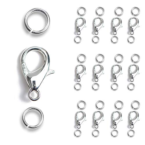 AD Beads 50 Pieces Lobster Claws Clasps Plus 100 Pieces 7mm Open Jump Rings Suitable for Necklace Bracelets Jewelry (8x15mm, Pewter) - color: Pewter, size: 8x15mm