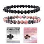 NCB 2.3-Piece 4mm Natural Crystal Gemstone Stretch Bracelets – Handmade Reiki Energy Healing Jewelry for Meditation,Yoga, Unisex - color: 2PCS ( Pink black Rhodonite+Matte Black Agate ), size: 6mm