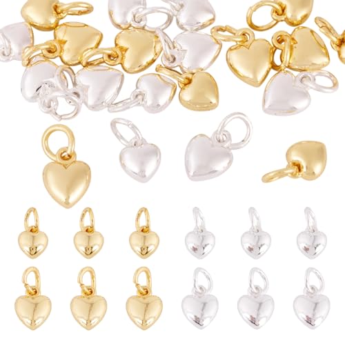 FASHEWELRY Real 18K Gold Plated Heart Charms Platinum Brass Pendants with Loop for Bracelets Necklace DIY Jewelry Making, Wedding, Mother's Day Festival Gifts - color: Golden & Silver