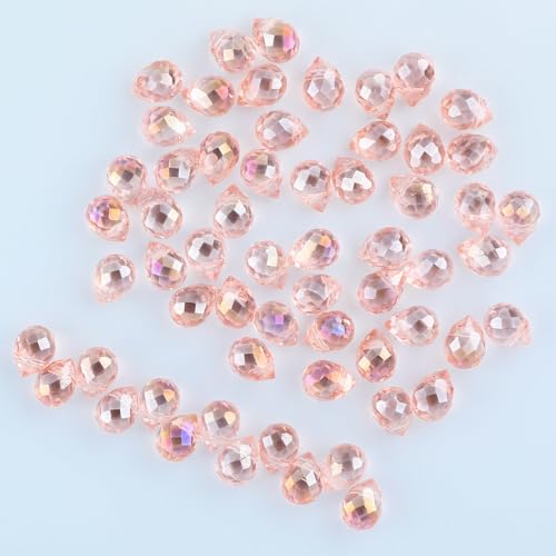 100pcs Holographic Pink Faceted Crystal Glass Beads 8x10mm, Shiny Teardrop Glass Beads for Jewelry Making, Crystal Beads for Bracelet Necklace Earring DIY Craft - color: Water Pink