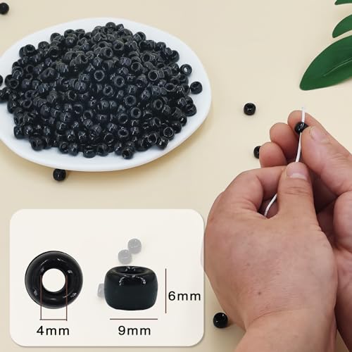 MIIIM 1200PCS 6x9mm Black Pony Beads Bulk, Kandi Beads for Bracelets Making Kit, Hair Braids Crafts for Jewelry Making (Black) - color: Z1-Black