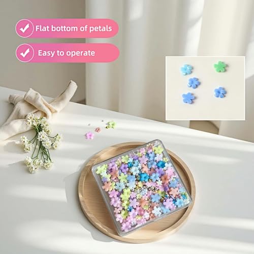 250-300 Pieces 3D Nail Art Flowers Flat Back Charms, Mixed Colors, 0.12-0.24 Inch Mix Color Petals with Gold Beads & White Pearls, DIY Nail Gems Rhinestones (Colorful Five Petals)