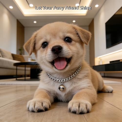Silver Cat Chain Collar with Removable Bell,Adjustable Cuban Link Metal Necklace, Cute Pet Jewelry for Cats & Small Dogs