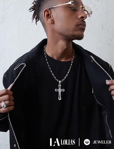 LOLIAS Black 14K Gold Plated 𝐂𝐫𝐨𝐬𝐬 𝐍𝐞𝐜𝐤𝐥𝐚𝐜𝐞 for Men Stainless Steel 𝐁𝐲𝐳𝐚𝐧𝐭𝐢𝐧𝐞 Chain With Cross Pendant Necklace 𝐌𝐞𝐧𝐬 𝐆𝐢𝐟𝐭 22-30Inch - color: Black plated necklace with pendant, size: 22IN