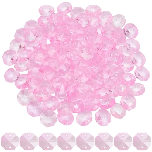 1 Box 120Pcs Glass Octagon Beads Bulk Prism Crystal Bead 14mm 2 Hole Pink Crystal Chandelier Replacement Links Sun Catcher Faceted Beads for DIY Lamp Hanging Pendant Jewelry Suncatcher Craft - color: Pink