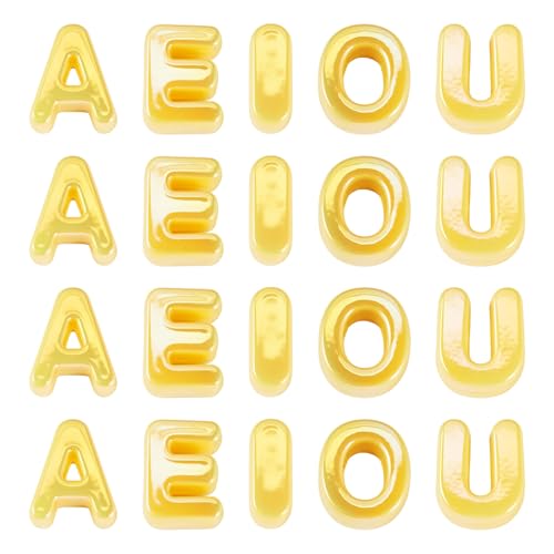 50Pcs Acrylic Large Letter Beads 3D Big Bubble Vowel Beads Opaque Chunky Initial Alphabet Bead for Keychains Paracord Necklace Jewelry Making Bag Charm (Gold) - color: Opaque Gold