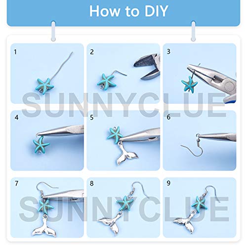 SUNNYCLUE 1 Box DIY 10 Pairs Starfish Mermaid Turquoise Earring Making Starter Kit Ocean Beach Summer Theme Earrings Synthetic Turquoise Beads Turtle Fish Crab Slipper Charm for DIY Jewelry Making - color: Ocean Earrings 4