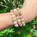 Yochus 50pcs 8mm Pink &Green Persian Jade Energy Healing Round Bulk Gemstone Beads for Jewelry Making Bracelet Necklace Earring DIY - color: pink&green, size: 8mm