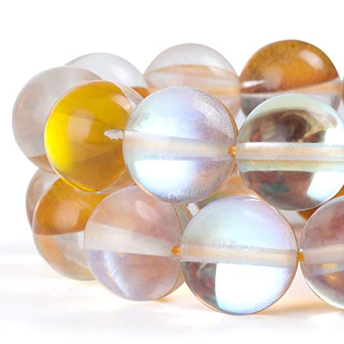 RUBYCA Round Moonstone Crystal Glass Beads Aura Iridescent for Jewelry Making (1 Strand, 8mm, Gold) - color: Gold, size: 8mm
