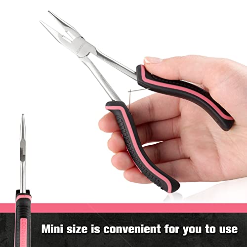 Long Reach Long Nose Pliers with Wire Cutter 6 Inches Small Chain Nose Pliers with Teeth for Jewelry Making Non-slip Handles Long Reach Pliers Working In Tight Spaces, Pink Tool for Women - style: Long Nose Plier