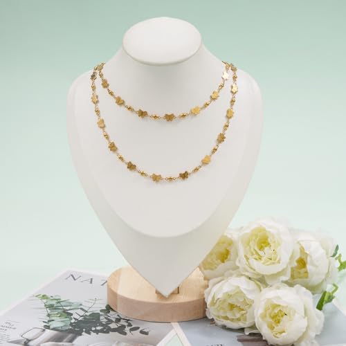 KYUNHOO 13FT/4M Gold Plated Jewelry Chains for Crafts Making Textured Butterfly Chain Link Satellite Bead Stainless Steel Necklace Bulk Jewelry - color: Butterfly Gold