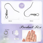 TOAOB 300pcs Earring Hooks Kits Silvery Grey French Ear Wires with Ball and Coil 18mm Fish Hook Earring Making Supplies with Jump Rings and Clear Silicone Ear Backs for DIY Jewelry Findings - color: Silvery grey