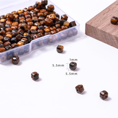 Natural Faceted Yellow Tiger Eye Cube Stone Beads 5-5.5mm 60pcs/str Loose Square Semi Gemstone Stone Beads for Making Bracelets Necklace Earrings - color: Yellow Tiger Eye