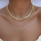 Tewiky Layered Necklaces for Women Non Tarnish- Chunky 14k Gold Plated Herringbone/Snake/Rope/Box/Cuban Link Chain for Women Waterproof Layering Stack Choker Necklace Trendy Dainty Tarnish Free Jewelry Set - color: 3 Chunky cuban/box-Gold