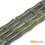GEM-Inside 30Pcs 5x12mm Natural Dark Green Jade Plant Bamboo Knot Bone Charms Beads for Jewelry Making Power Energy Chakra Stone Beads - color: Dark Green Jade