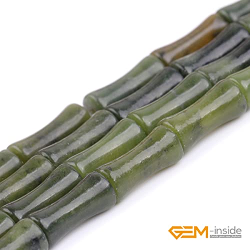 GEM-Inside 30Pcs 5x12mm Natural Dark Green Jade Plant Bamboo Knot Bone Charms Beads for Jewelry Making Power Energy Chakra Stone Beads - color: Dark Green Jade
