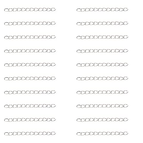 60 Pcs Necklace Extension Chain Metal Silver Gold Twist Removable Tail Extender Chains for Jewelry Making Bracelet Anklet Keychain DIY Kit (Silver, 5 cm) - color: Silver, size: 5 cm
