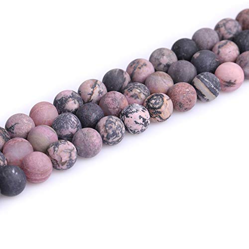 10mm Natural Stone Black Rhodonite Frosted Matte Unpolished Round Beads for Jewelry Making Strand 15 inch - color: Black Rhodonite, size: 10mm